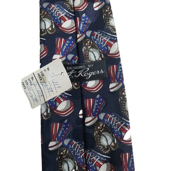 Vintage Designs By A. Rogers Men's American Baseball Patriotic Navy Neck Tie - Picture 4 of 4